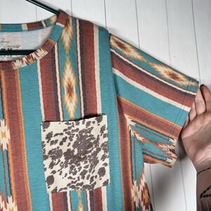 Crazy Train Western Aztec Print Pocket Tee Country Cowgirl Casual Day T-shirt XL